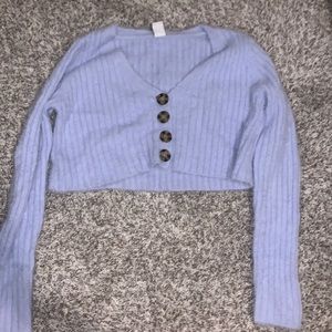 Urban Outfitters Rochelle Cropped Fuzzy Button Up Cardigan in Periwinkle